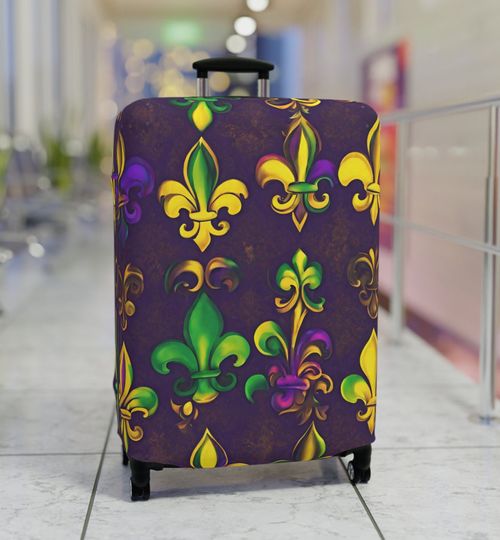 Discover Mardi Gras Luggage Cover, Printed Faux Stained Glass Luggage Cover