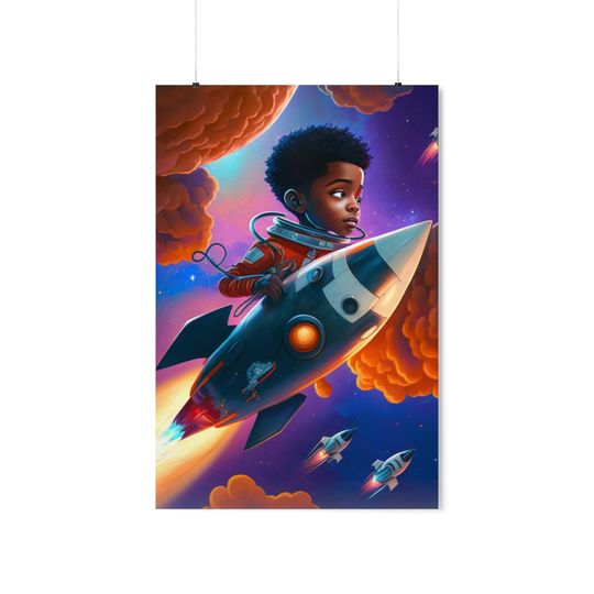 Discover Smart Boy Astronauts & Rockets Premium Matte Vertical Poster