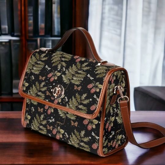 Discover Cottagecore Raspberry Starry forest crossbody Messenger Bag, Canvas Satchel bag with Vegan Leather Trims