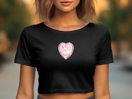 Discover Cute White Coquette Bunny Heart Lace Women's Crop Top