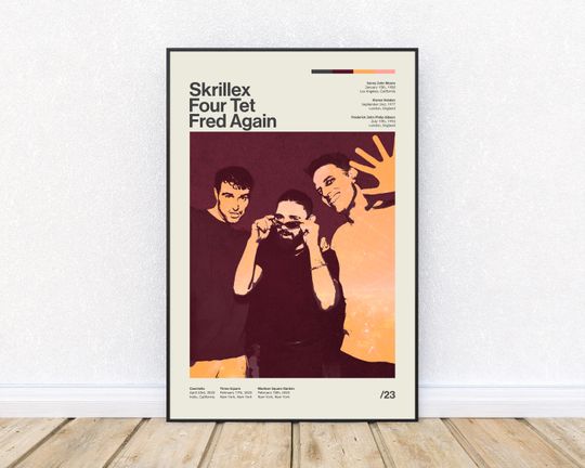 Discover Skrillex, Four Tet, Fred Again Inspired Mid-Century Modern Poster