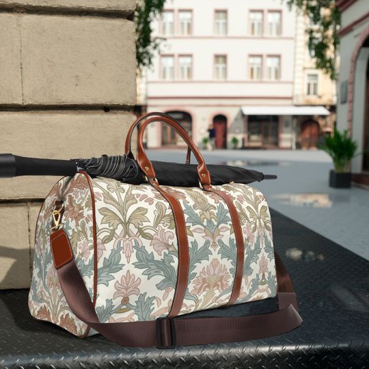 Discover Waterproof Travel Bag Pastel William Morris Style