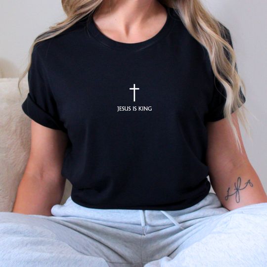 Discover Jesus Is King Embroidered Organic Cotton T-shirt, Christian Tee