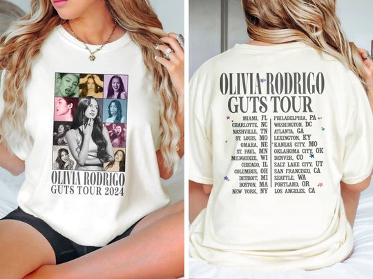 Discover 2 Sided Olivia Rodrigo Guts Tour 2024 Shirt, The Guts World Tour 2024 Shirt