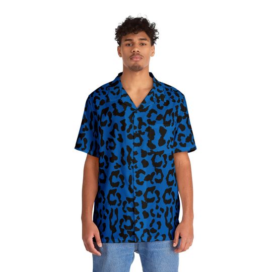 Discover Men's Hawaiian Shirt (AOP) - Leopard Camouflage - Blue-Black