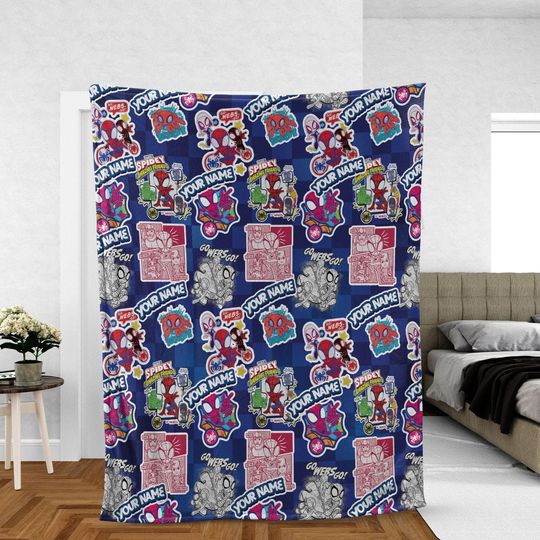 Discover Personalized Spidey and His Amazing Friends Blanket, Comic Sticker cute Birthday Blanket