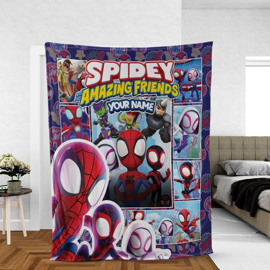Discover Personalized Name Blanket, Spidey and his Amazing Friends Blanket, Custom Cartoon Blanket