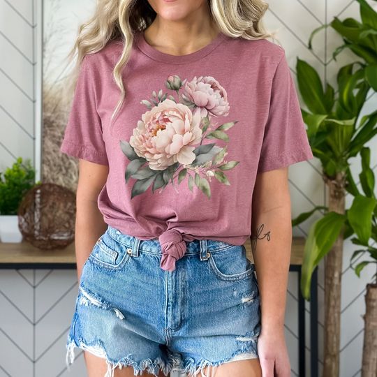 Discover Boho Botanical Peony Romantic Vintage Style T-Shirt