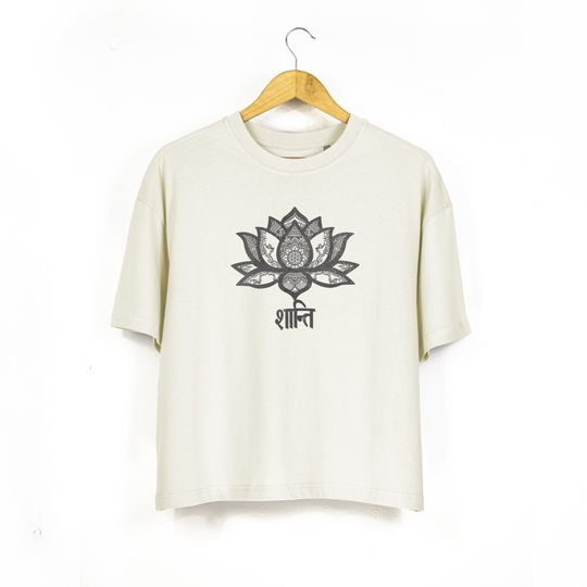 Discover Women's 'Peace' Lotus Print With Sanskrit Text T-Shirt