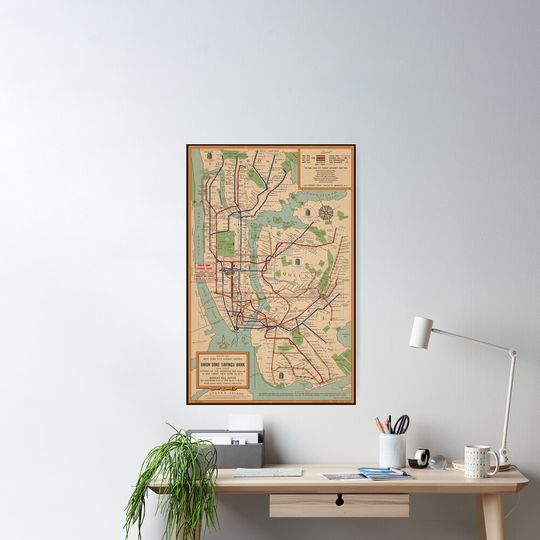 Discover NYC Vintage Subway Map Poster