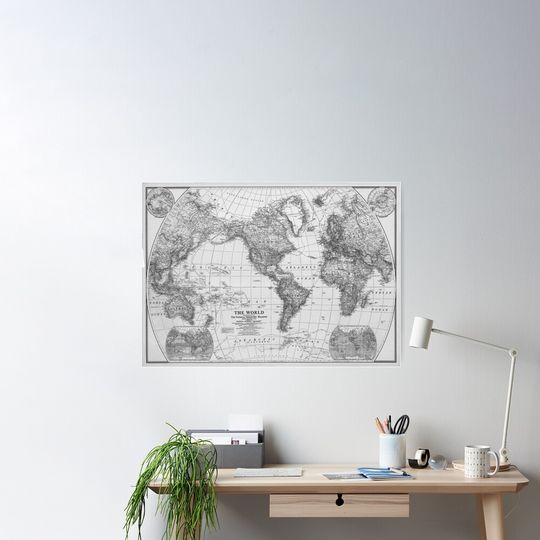 Discover Black and White World Map (1922) Poster