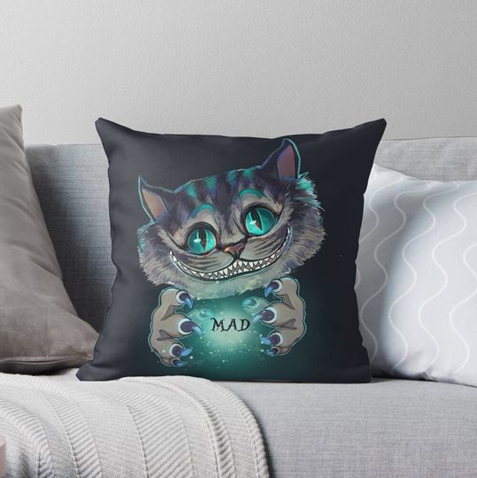 Discover Mad? Chesire Cat Throw Pillow