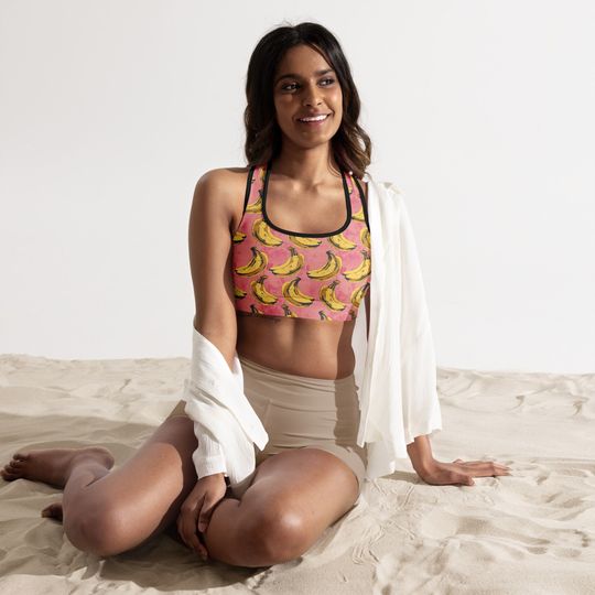 Discover Banana Print Padded Sports Bra | Pop Art Print Banana Sports Bra