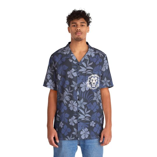 Discover Lion Head Pocket Geeky Vintage Hibiscus Hawaiian Shirt