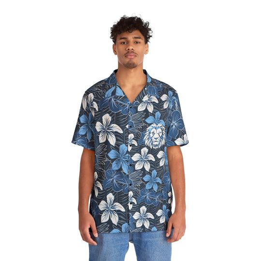 Discover Minimalist Lion Head Pocket Geeky Vintage Kahala Hibiscus Hawaiian Shirt