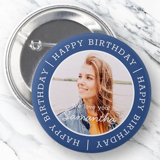 Discover Happy Birthday Simple Preppy Modern Custom Photo Pin Buttons