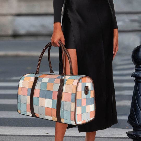 Discover Geometrical Blue Peach Waterproof Travel Bag
