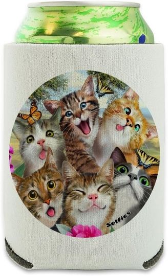 Discover Cats and Butterflies Selfie Can Cooler Sleeve
