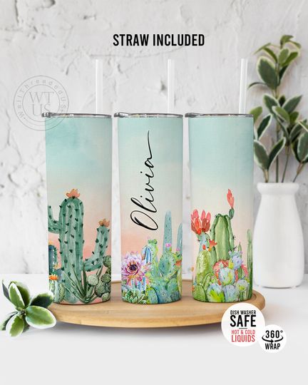 Discover Custom Cactus Floral Name Tumbler