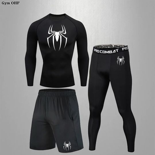 Discover Men's Compression T Shirt Quick Dry Mens Running Superhero Gym Fitness Rashgard Tight Set