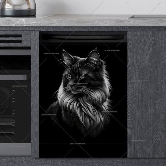Discover Kitchen Dishwasher Cover - Beautiful Grey Cat Portrait
