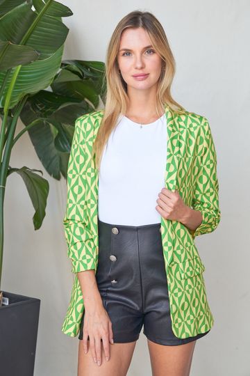 Discover Geometric Print Ruched Sleeve Blazer