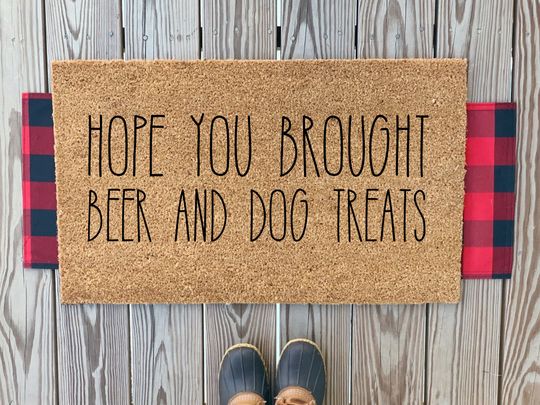 Discover Funny Outdoor Coir Doormat - Beer and Dog Treats Design