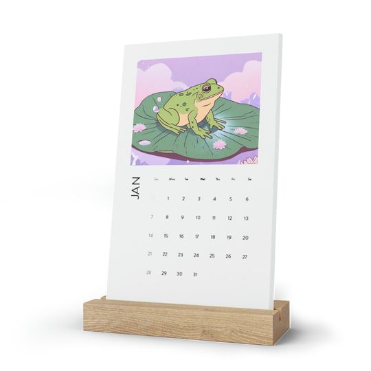 Discover Frogs On A Lily Pad Vertical Desk Calendar (2024)