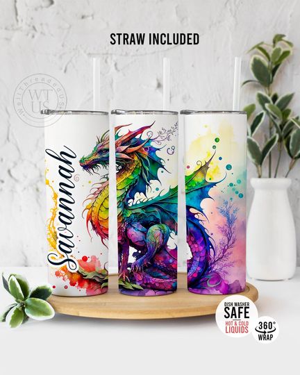 Discover Custom Dragon Tumbler with Straw - Custom Tumbler Christmas Gift For Her