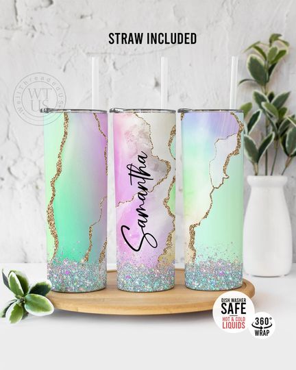 Discover Light Green Marble Tumbler with Straw - Mothers day gifts-  Gifts for women