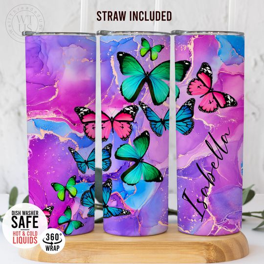 Discover Purple Butterfly Tumbler with Straw