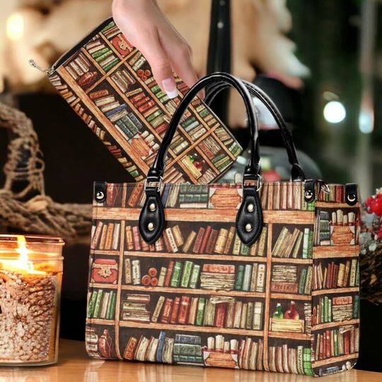 Discover Book Spine art Purse, top handles Vegan leather Tote Purse, Academia aesthetic