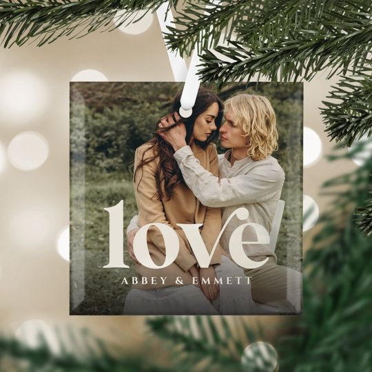 Discover Love Overlay Custom Photo & Names Glass Ornament
