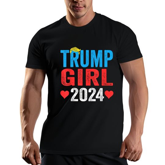 Discover Cute Trump Girl 2024 Flag T-Shirt for Women and Kids