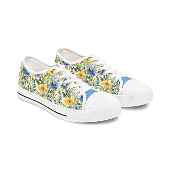 Discover Blue and Yellow Wild Flowers Women's Low Top Sneakers