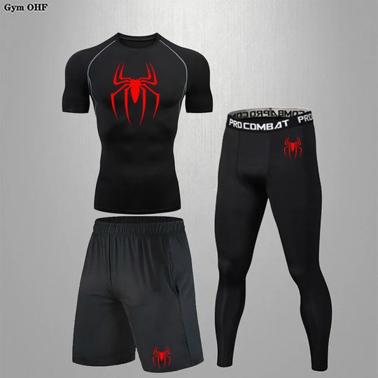 Discover Men's Compression T Shirt Quick Dry Mens Running Superhero Gym Fitness Rashgard Tight Set