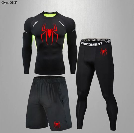 Discover Men's Compression T Shirt Quick Dry Mens Running Superhero Gym Fitness Rashgard Tight Set