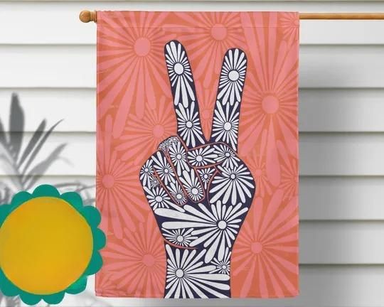 Discover Peace Love Flowers Pink House Flag
