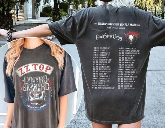 Discover Lynyrd Skynyrd Z-Z Top Tour 2024 Shirt, Sharp Dressed Simple Man US Tour T Shirt