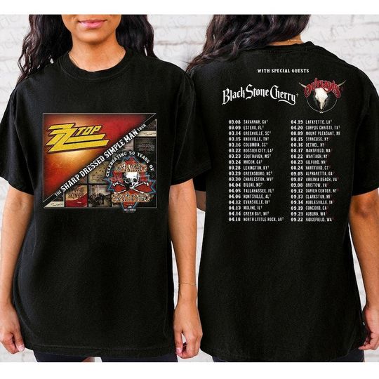 Discover Lynyrd Skynyrd ZZ Top Tour 2024 Shirt, Sharp Dressed Simple Man US Tour Shirt