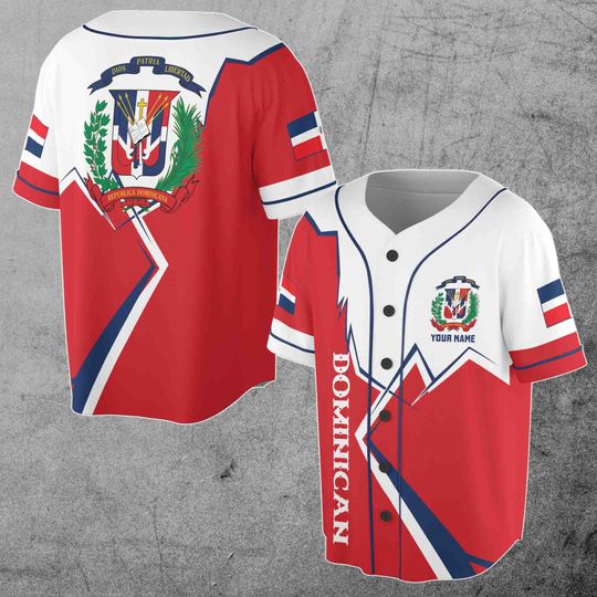 Discover Personalized Dominican Republic Flag Baseball Jersey, Patriotic Jersey