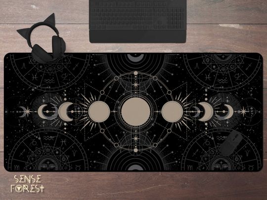 Discover Astrology witchy moon phase desk mat, celestial zodiac extended mouse pad