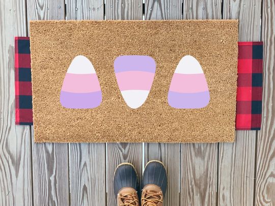 Discover Pink Candy Corn Doormat | Halloween Welcome Mat | Pink Halloween Decor