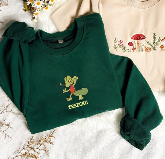 Discover Treecko Embroidered Shirt, Treecko Embroidered Sweatshirt