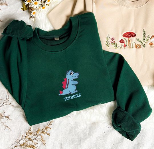 Discover Totodile Embroidered Shirt, Totodile Embroidered Sweatshirt