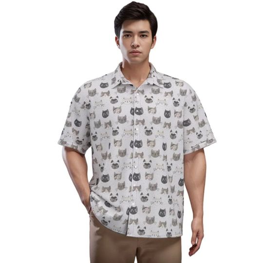 Discover Cute Cat Face Hawaiian Shirt, Cat Summer Shirt