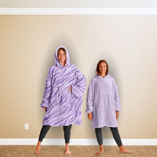 Discover Purple Tiger Print Reversible Sherpa Hooded Blanket, Hoodie Blanket