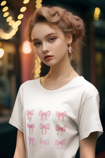 Discover Coquette Spring Concept Pastel Pink Bows T-Shirt