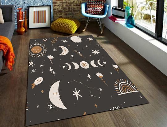 Discover Moon and Stars Minimalist Rug for Nursery and Kids' Rooms