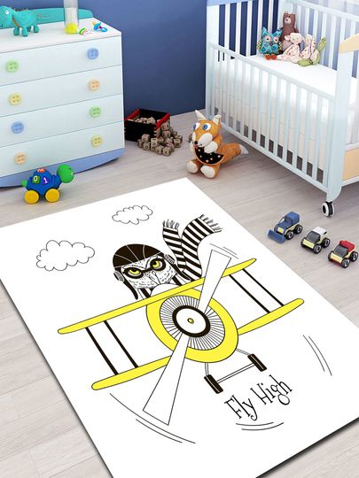 Discover Flying Rabbit Patterned Kids Rug, Fly High Kids Carpet